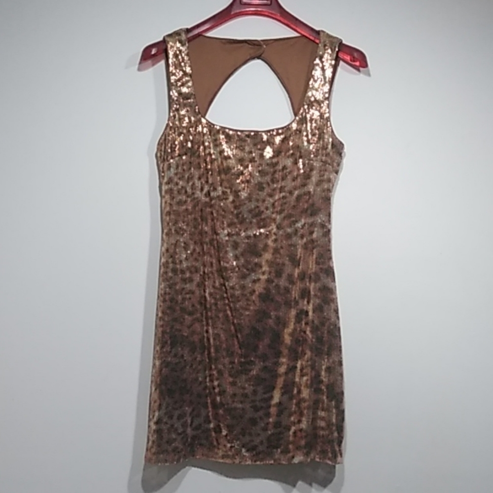 Vintage cache animal print sequins party dress